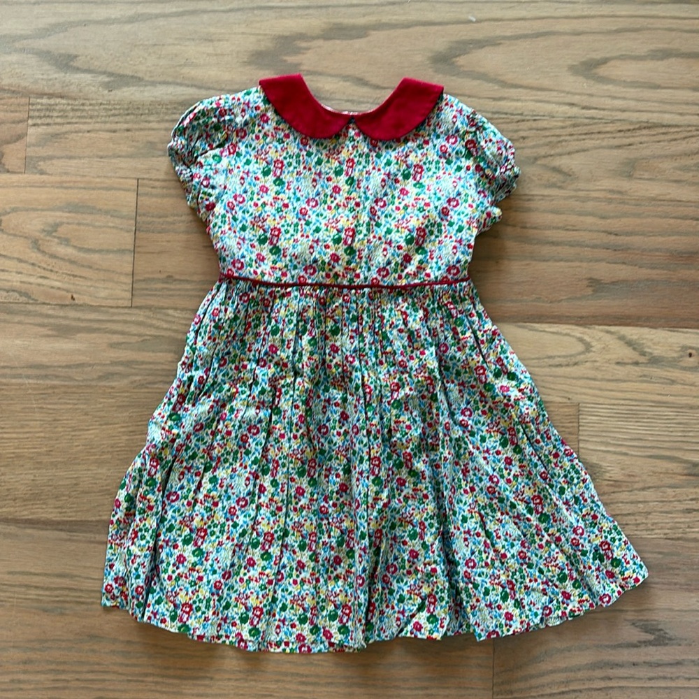 Floral Kids Dress with Red Collar